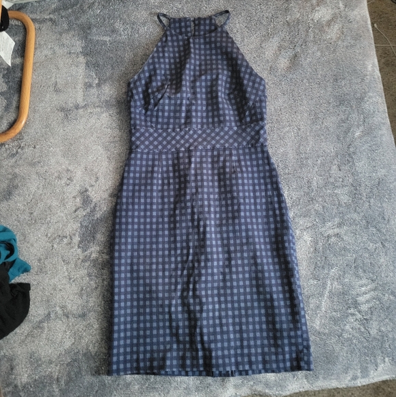 Banana Republic Dresses & Skirts - Banana Republic Navy and Light Blue Check Halter Sheath Dress